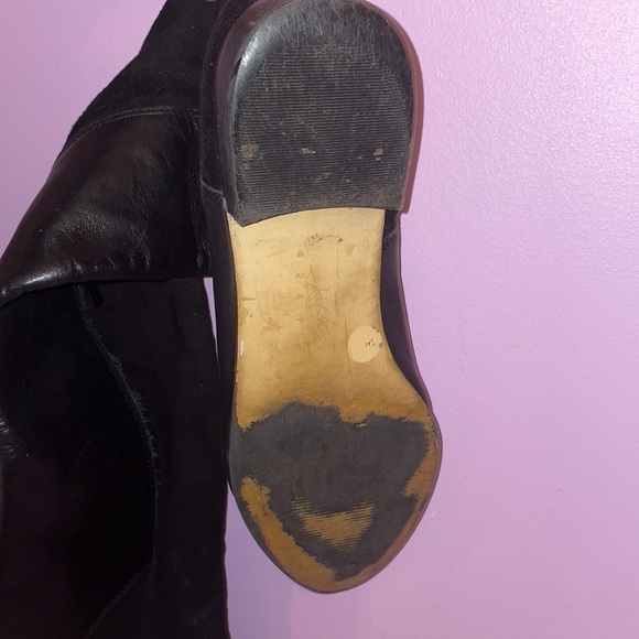 Black over the knee high half leather flat boots - Picture 3 of 5